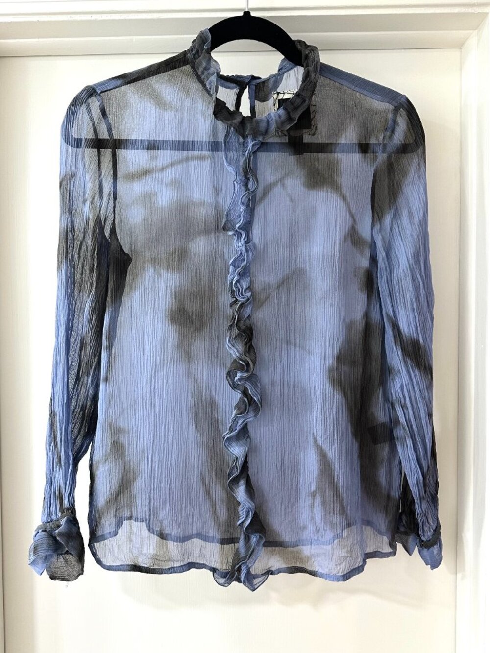 Kelly Wearstler Purple & Black Abstract Print Silk Ruffle Blouse, Size 6